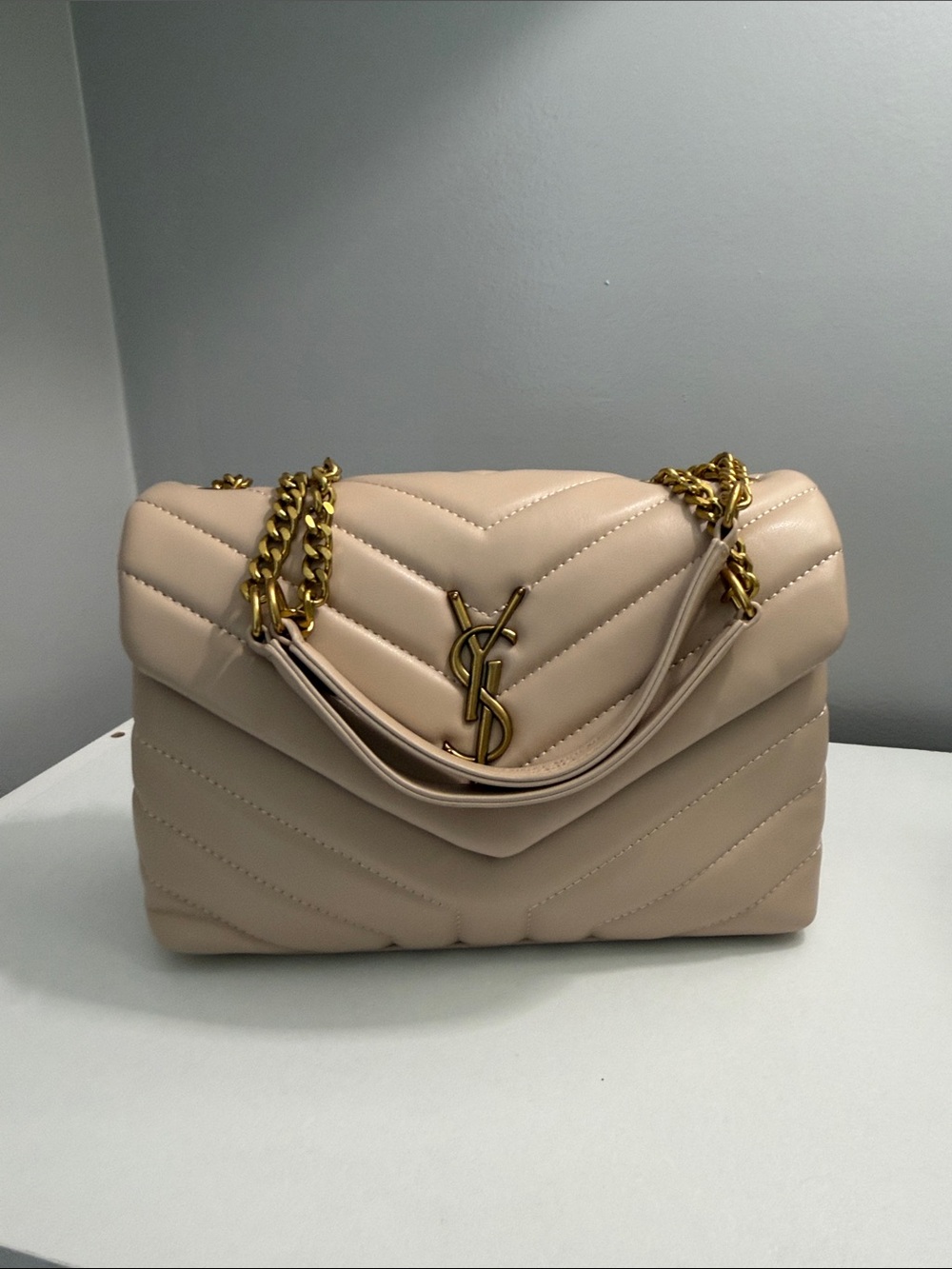 Quilted Chevron Shoulder Bag in Nude
